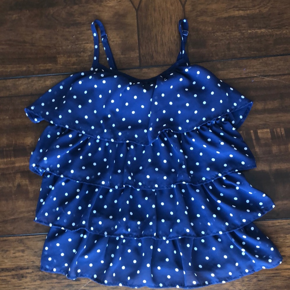 Blue and white polka dot tank